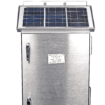 Railway solar track power unit in stainless steel enclosure with solar panel for remote signalling applications